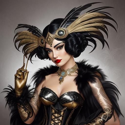Art Deco Cabaret Dancer in Feathers and Leather