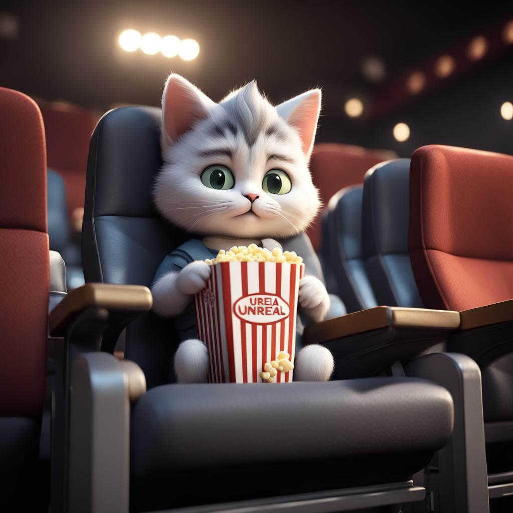 Humanoid Kitten at the Cinema: Digital Painting