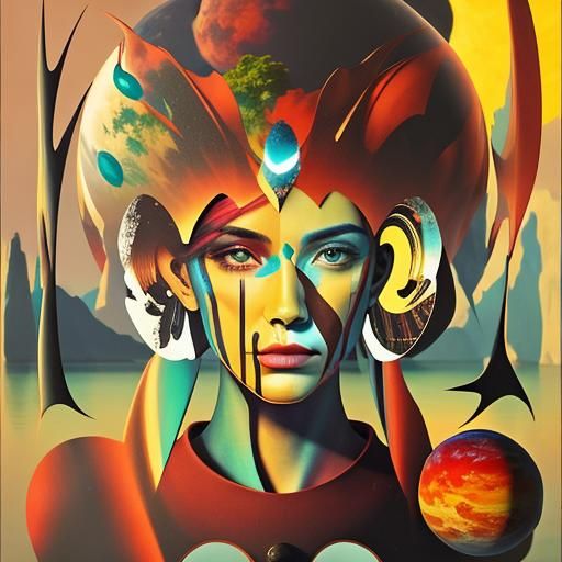 Woman with Alien Planet Double Exposure Portrait