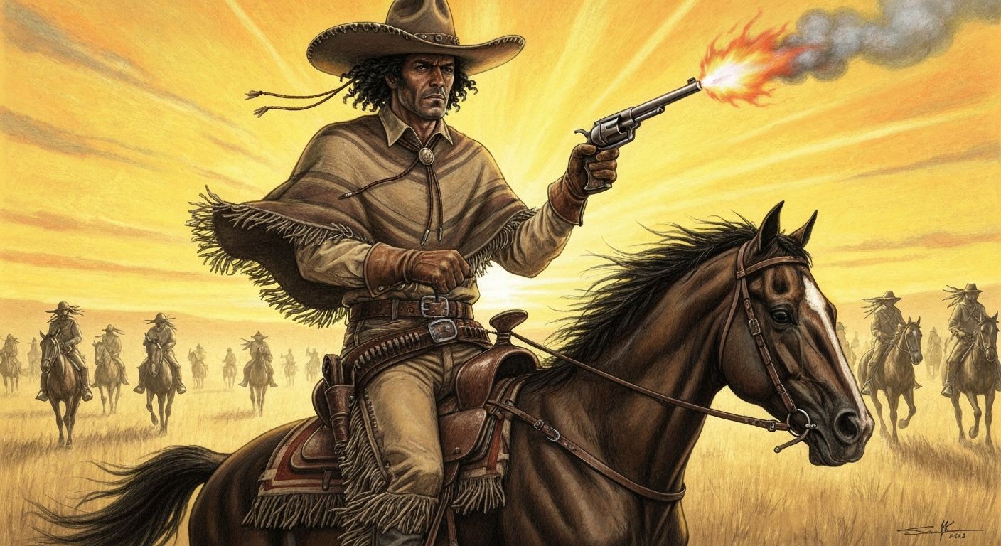 Cowboy's Sunset Escape in Charcoal Style