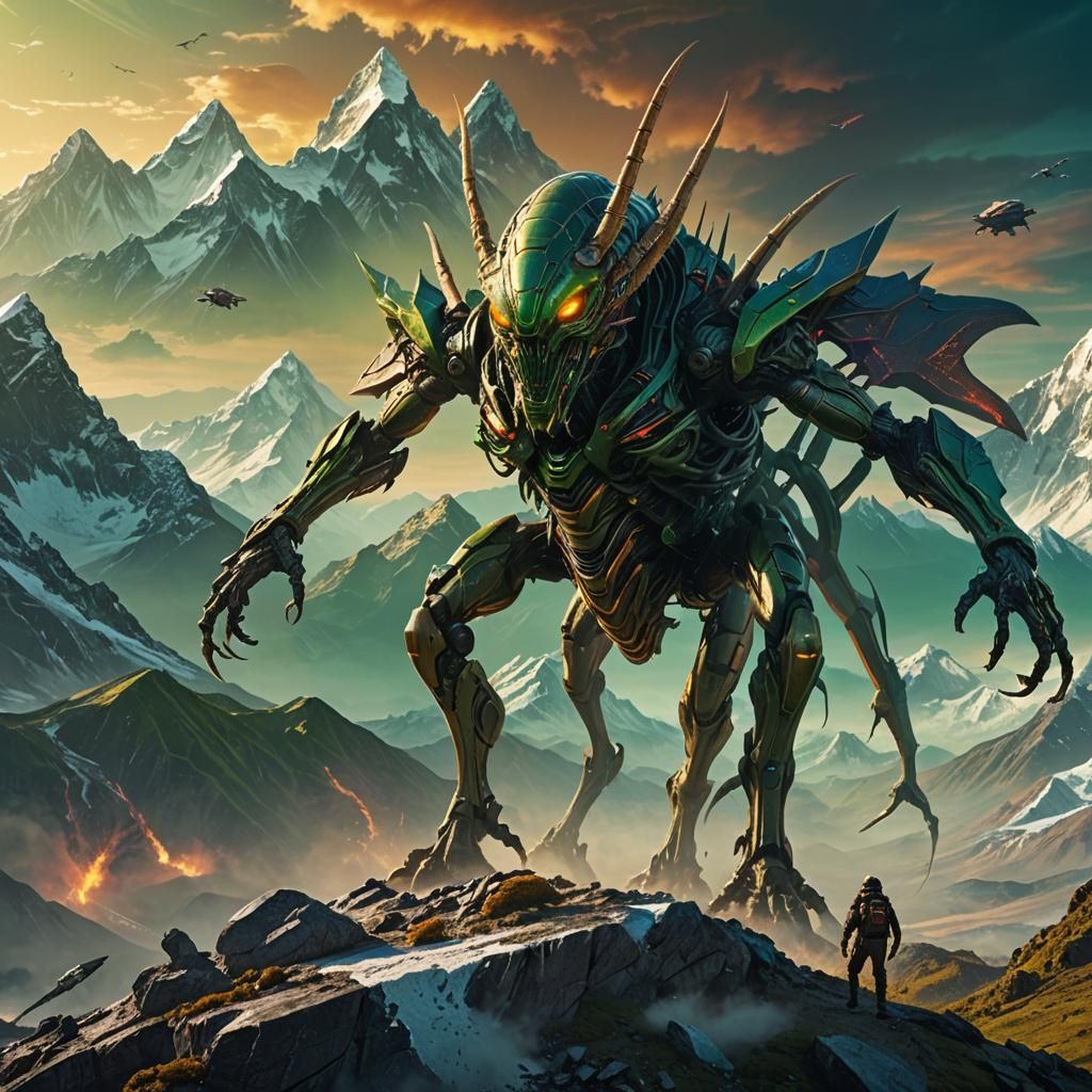 Alien Locust on Everest: Epic Sci-Fi Landscape