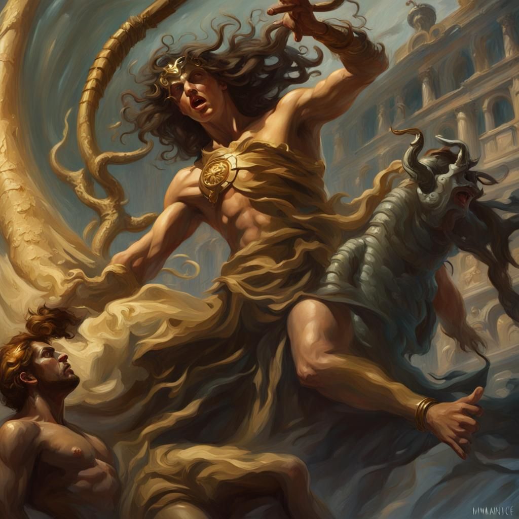 Perseus Confronts Medusa: Detailed Oil Painting