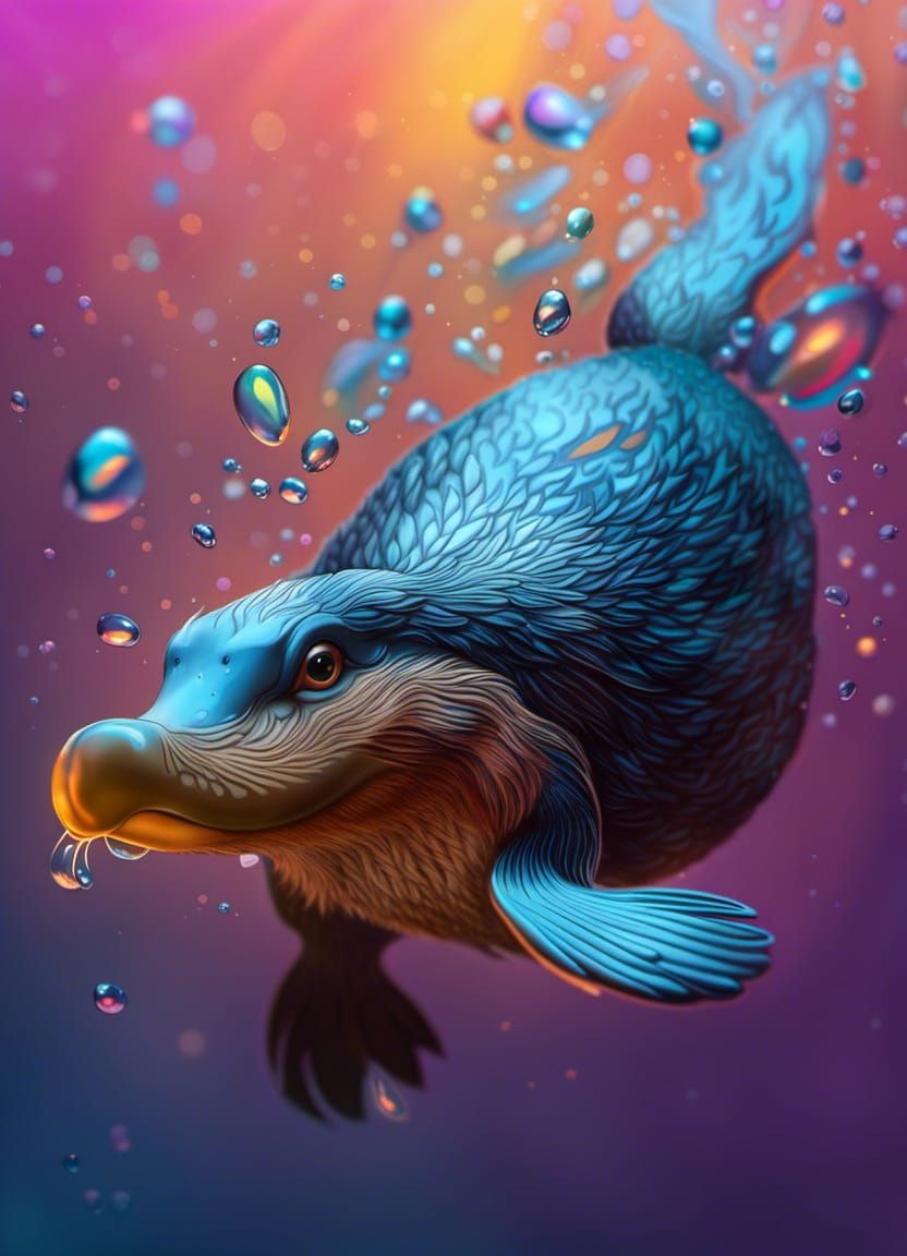 Detailed Platypus Portrait in Splash Art Style