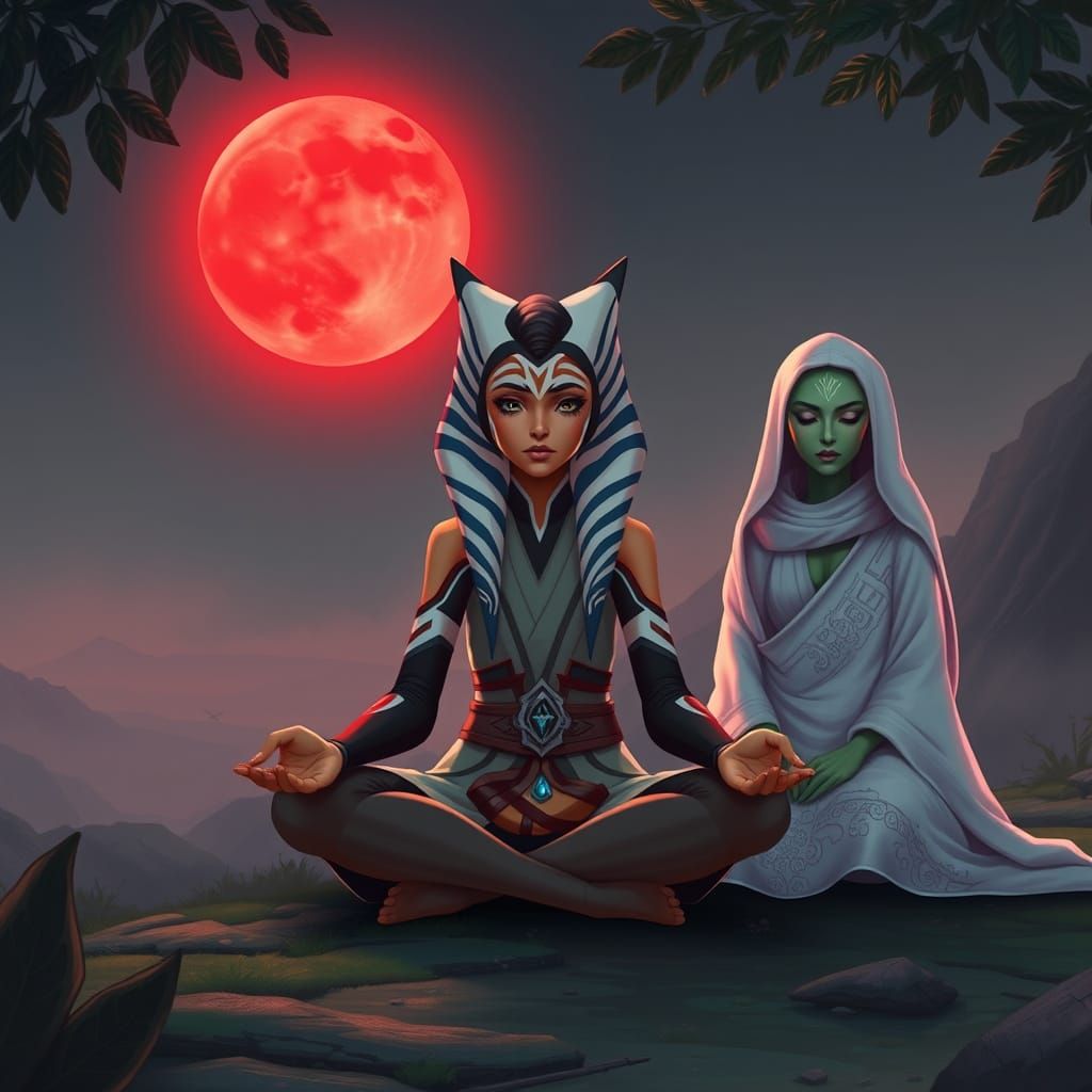 Teenager Ahsoka Tano  is meditating with Anakin Skywalker  a...