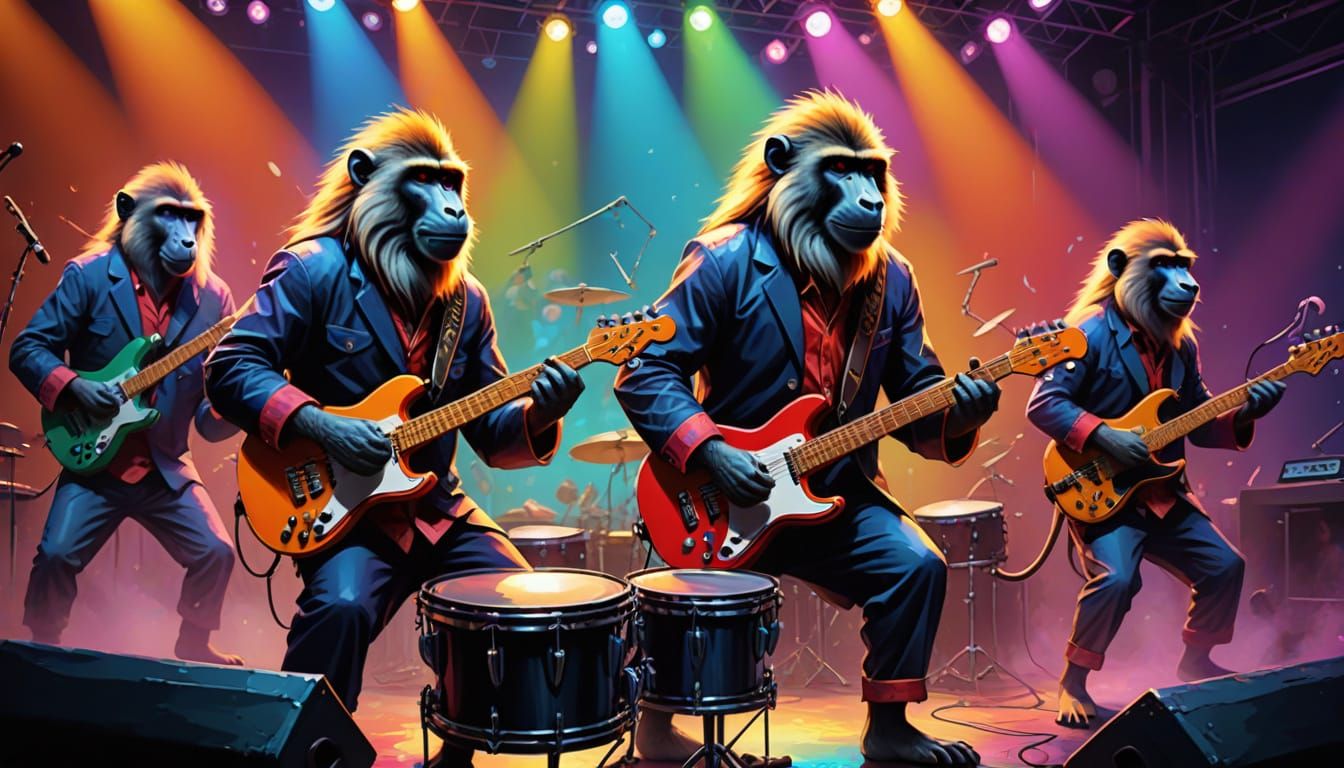 Vibrant Baboon Rock Band in Triadic Colors