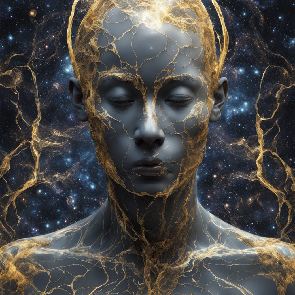 Human Form Explodes with Miniature Galaxies in 3D Render