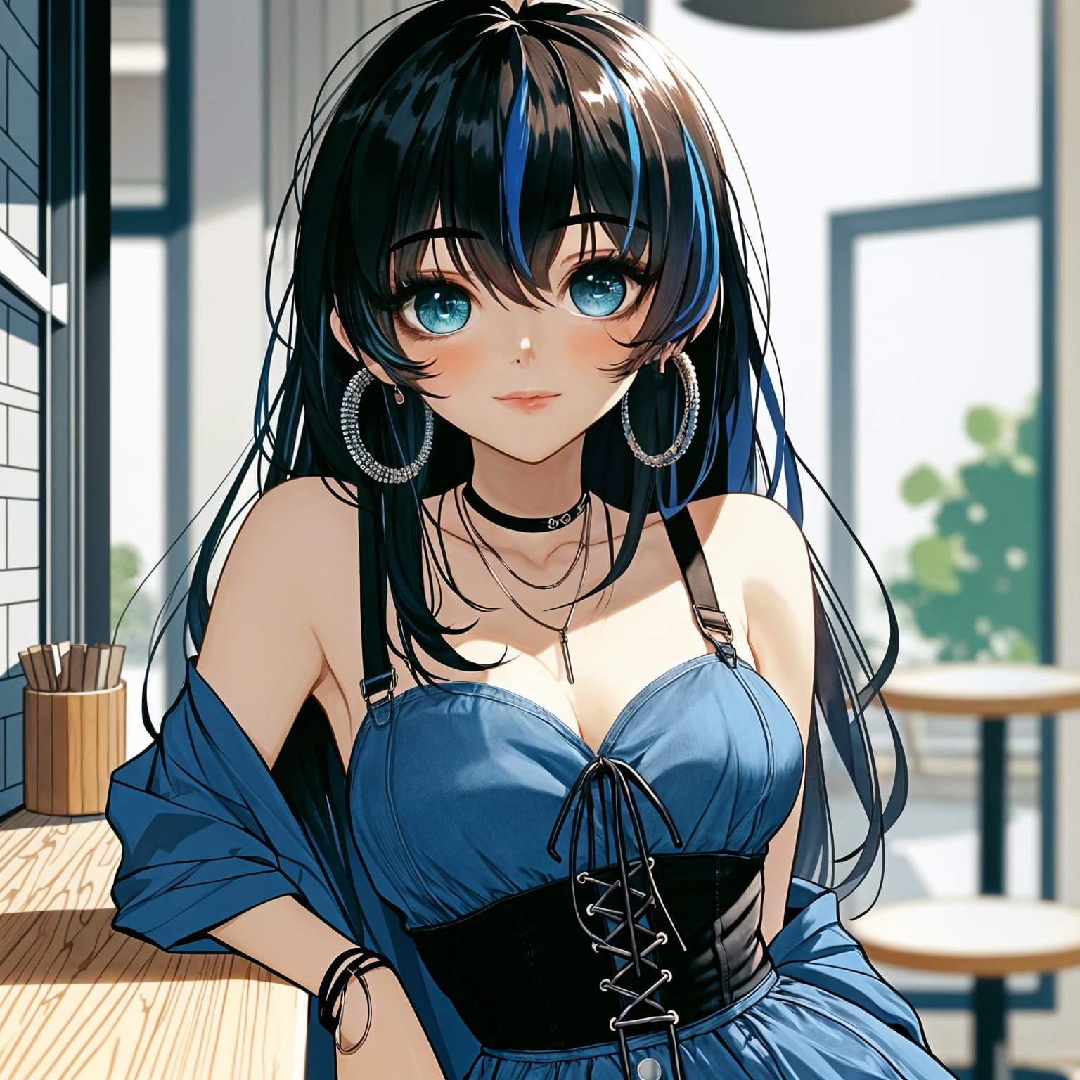 Anime-Inspired South Asian Girl in Vibrant Cafe Scene