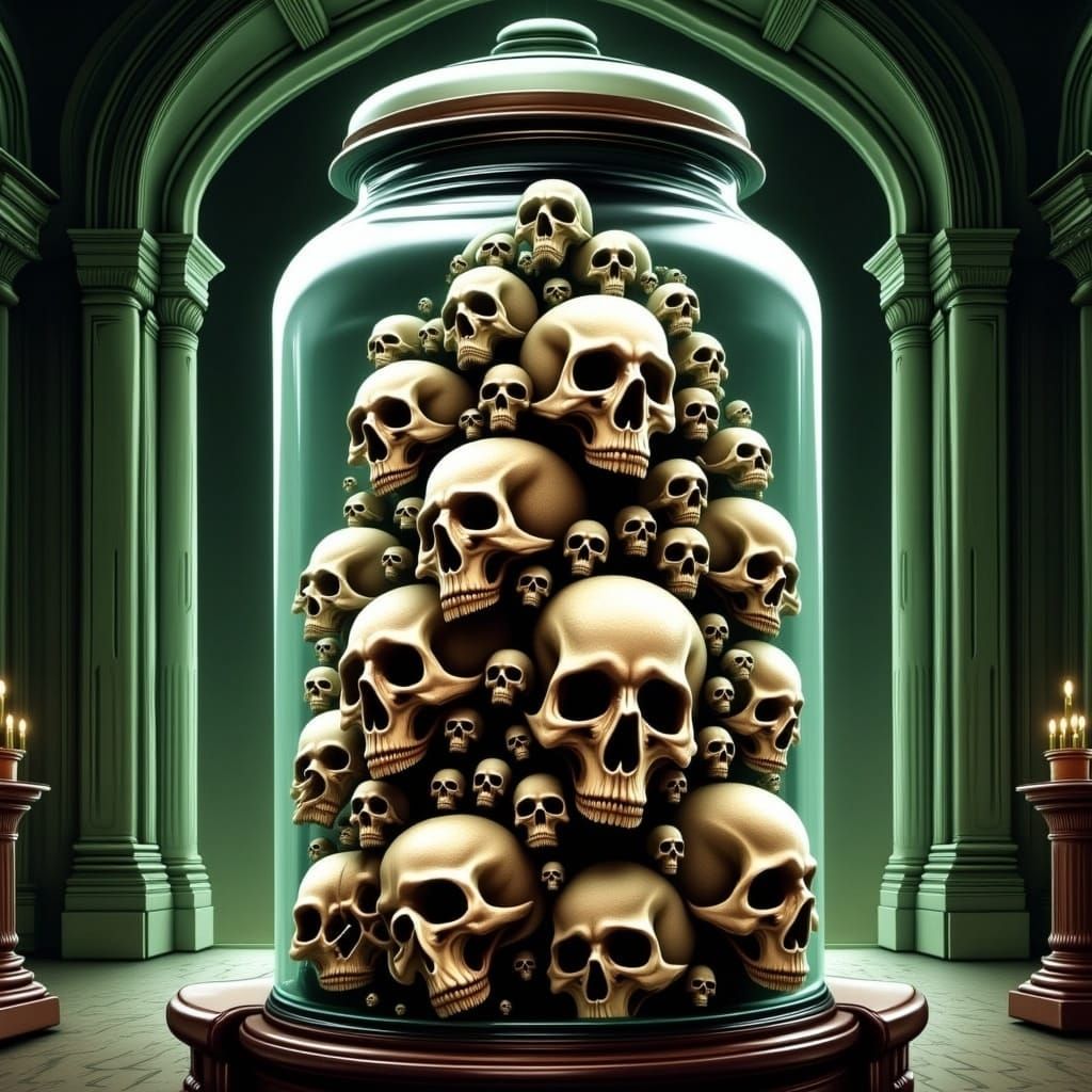 Skulls in Glass Jar Digital Illustration