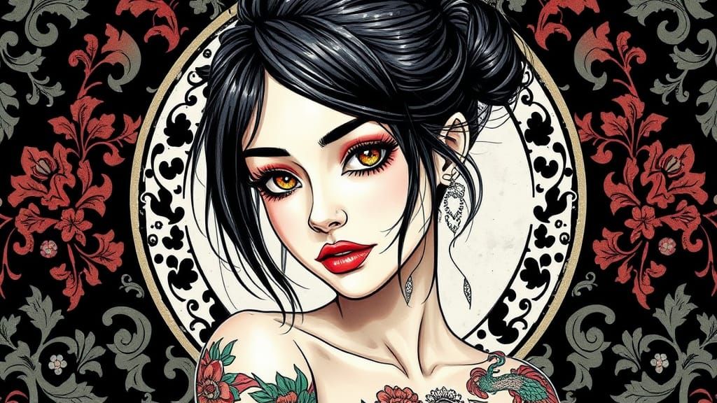 Gothic Beauty in Whimsical Watercolor Style