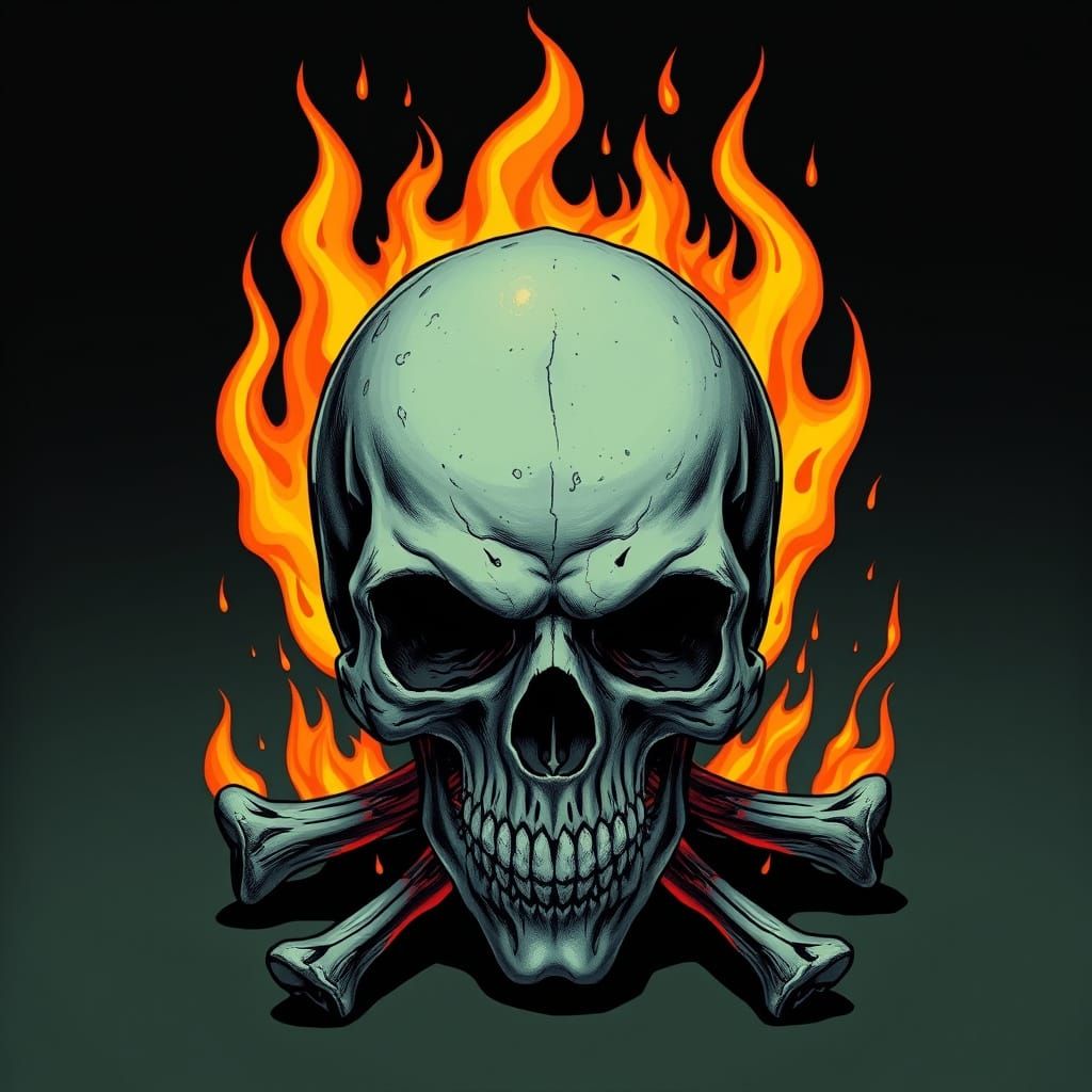Ethereal Skull Engulfed in Dark, Dancing Flames