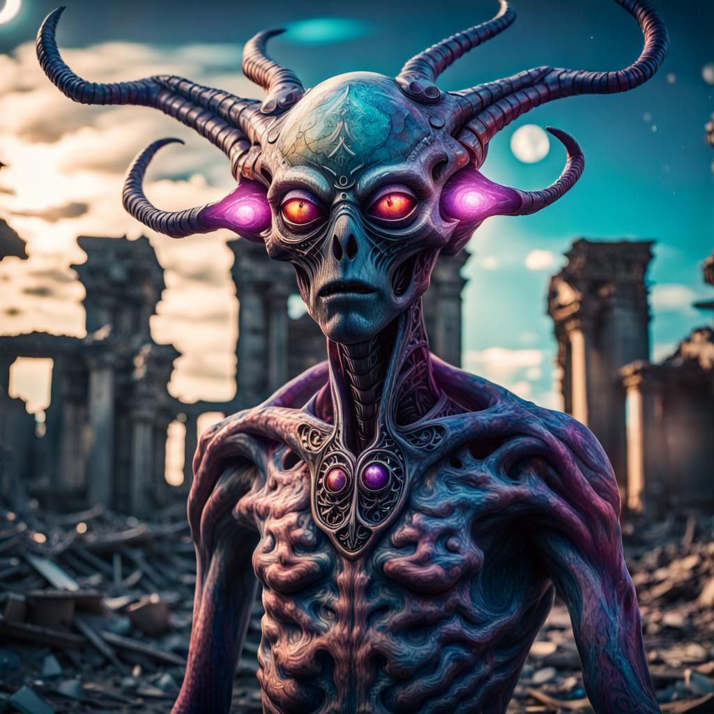 Demon Alien Hybrid in Abandoned Ruins