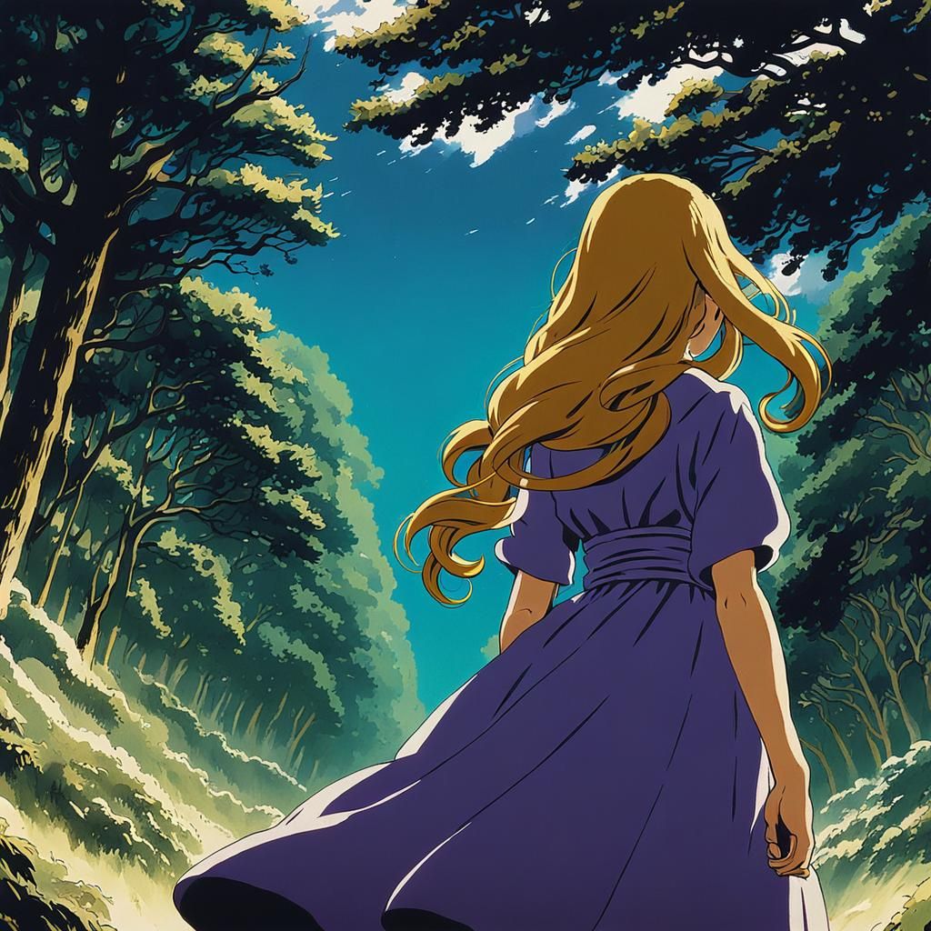 Girl in Purple Dress: Studio Ghibli Anime Visual