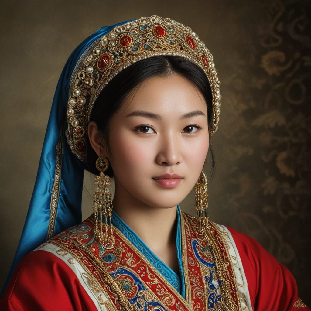 Mongolian Buryat Woman Portrait in Classical Oil Style