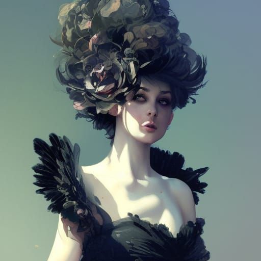 Frilly Boy in Black Swan Dress: Detailed Portrait