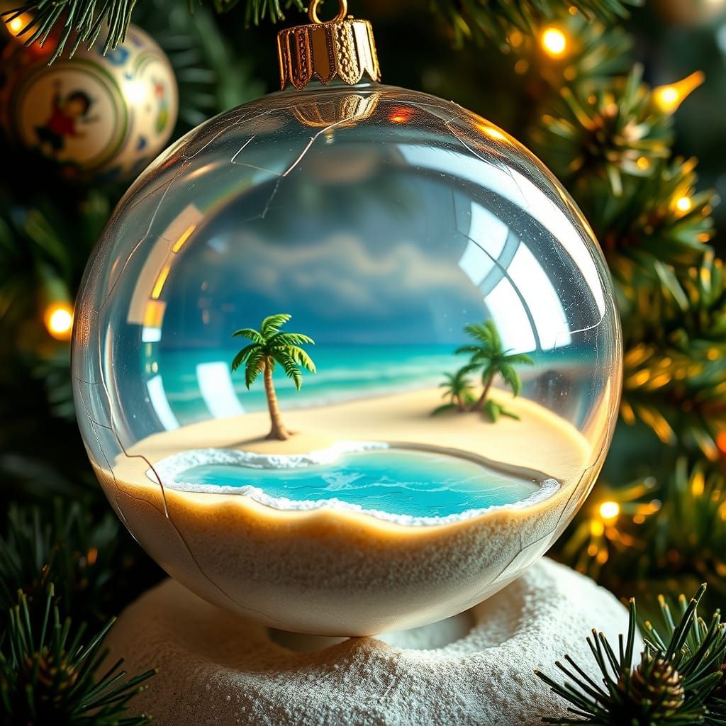 Enchanted Christmas Ball with Miniature Desert Island Scene