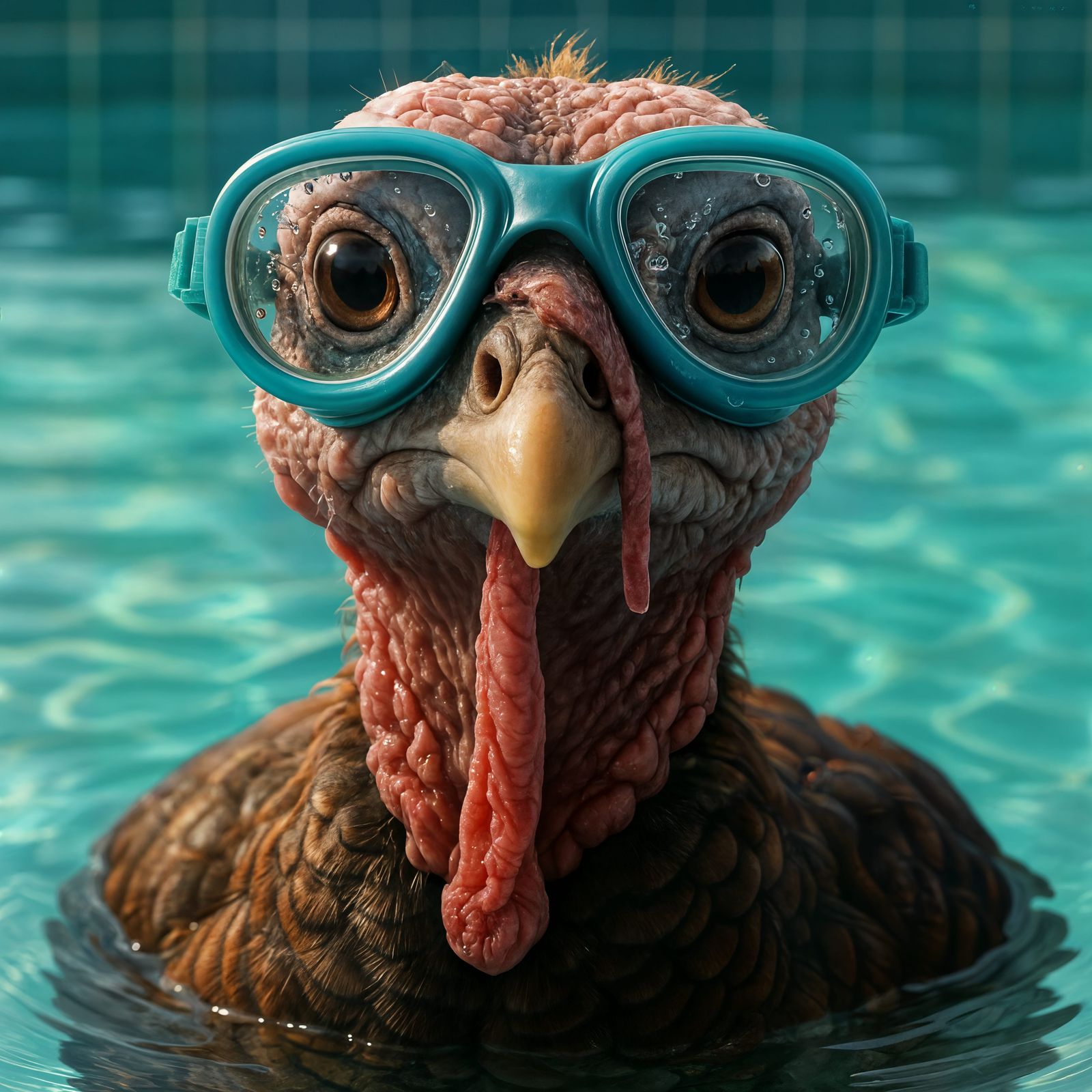 Turkey Swims: Adorable CGI Portrait with Goggles