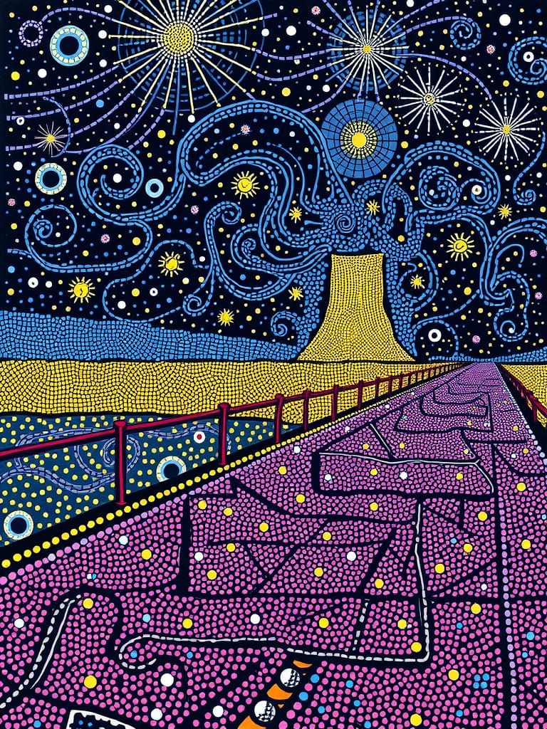 Pointillist Landscape Painting in Impressionistic Style