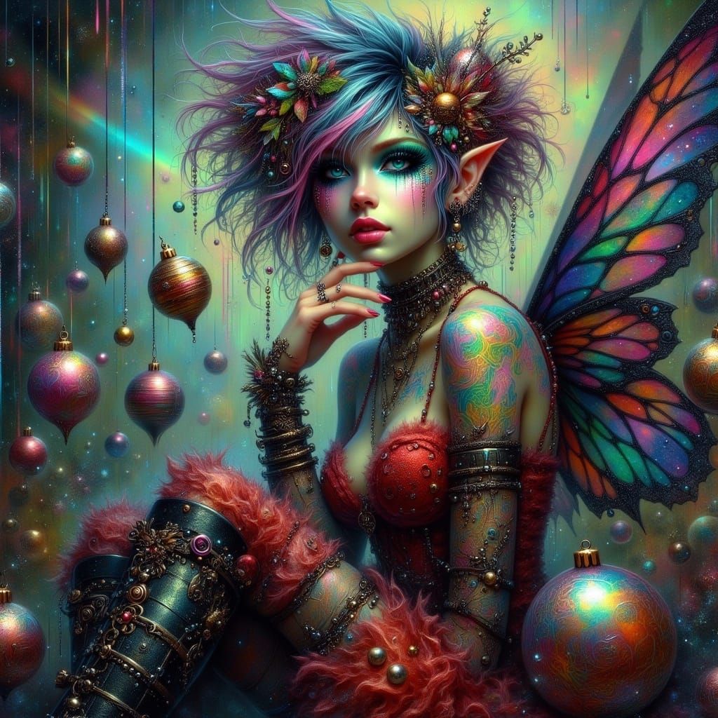 Enchanting Fairy Punk Goddess with Iridescent Hair and Cosmi...