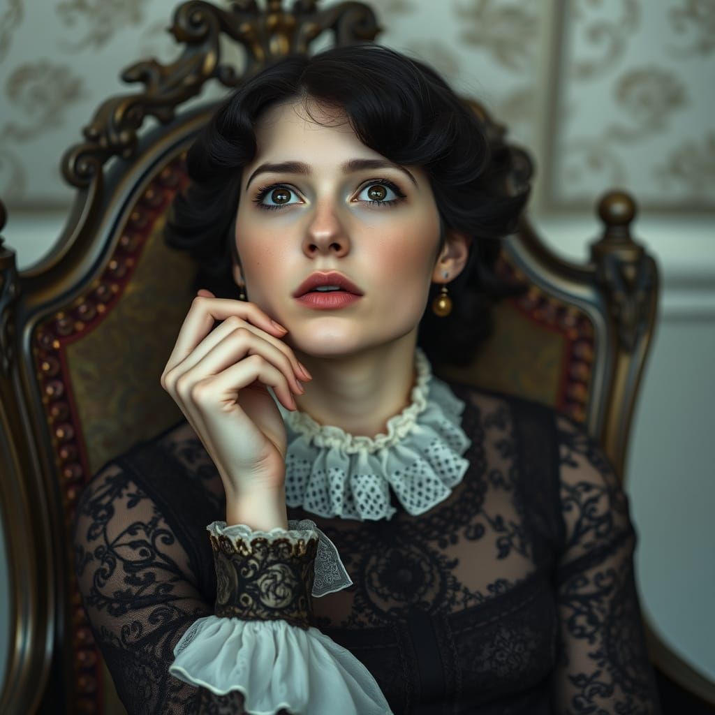 Edwardian Gibson Girl Portrait with Wistful Expression