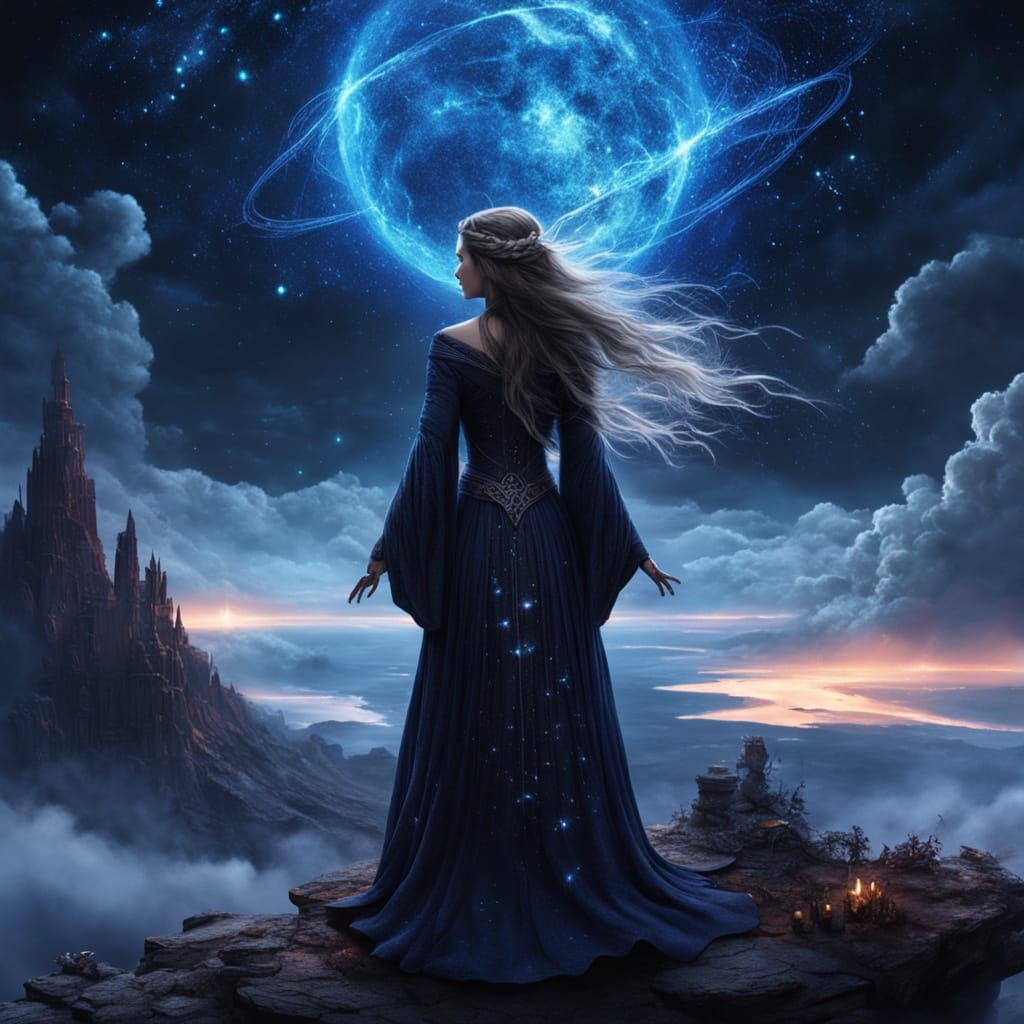 Celestial Sorceress Overlooking a Nebula