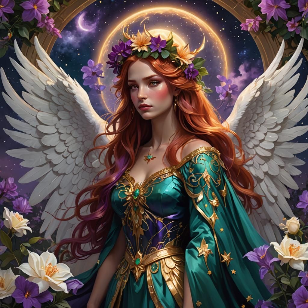 Sorrowful Angel in Night Garden, Digital Art