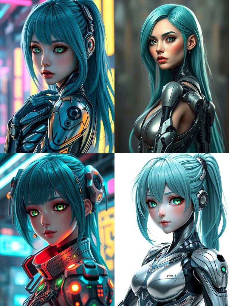 Anime Android Girl with Aqua Hair and Green Eyes