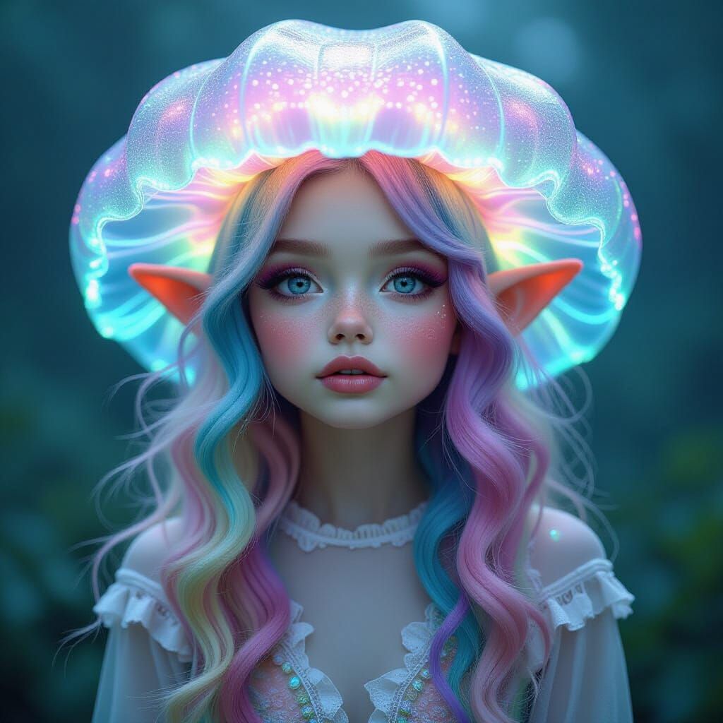 Rainbow-Haired Troll in Bioluminescent Fashion