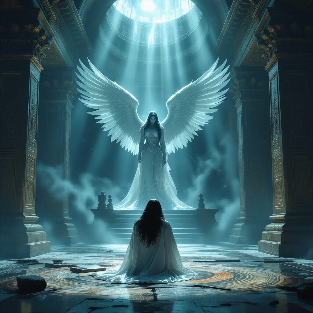 Dark Angel's Despair in Ancient Temple