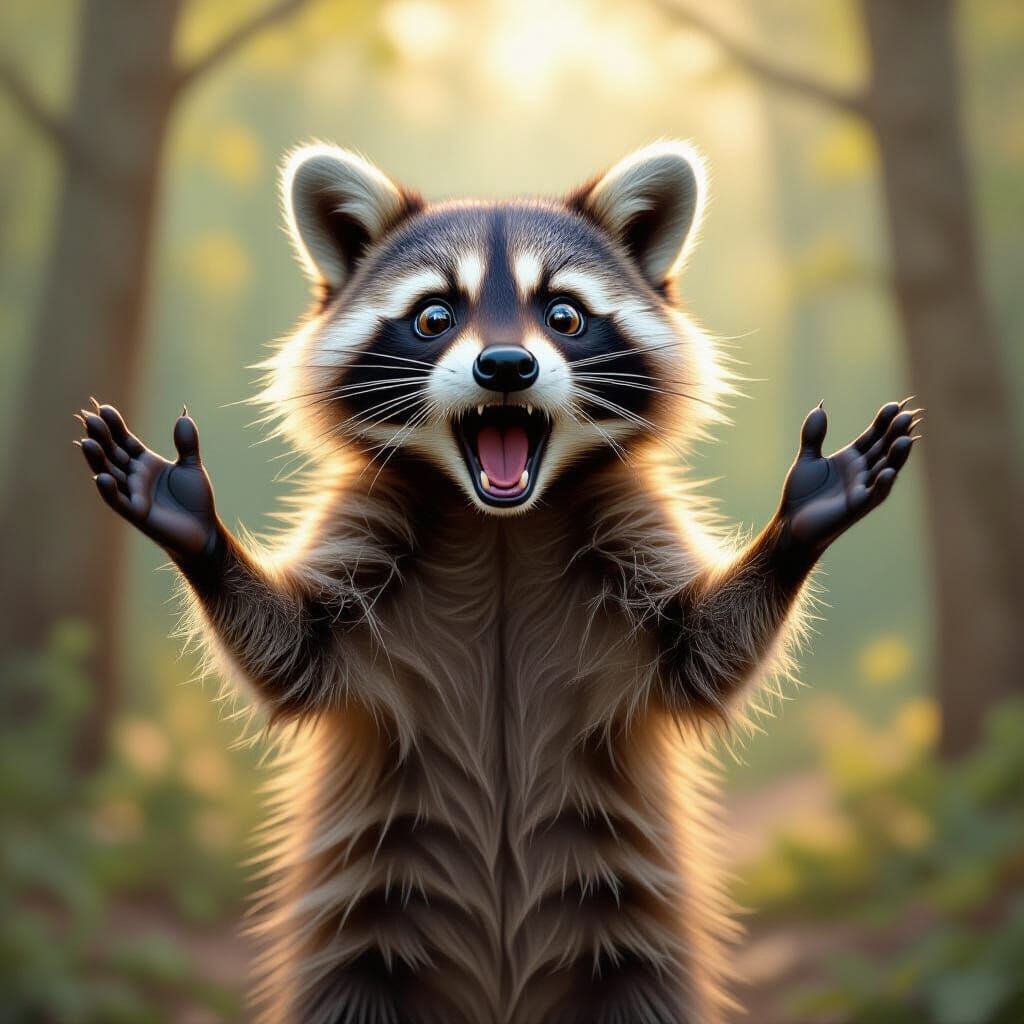 Comical Raccoon Portrait in Oil Painting Style