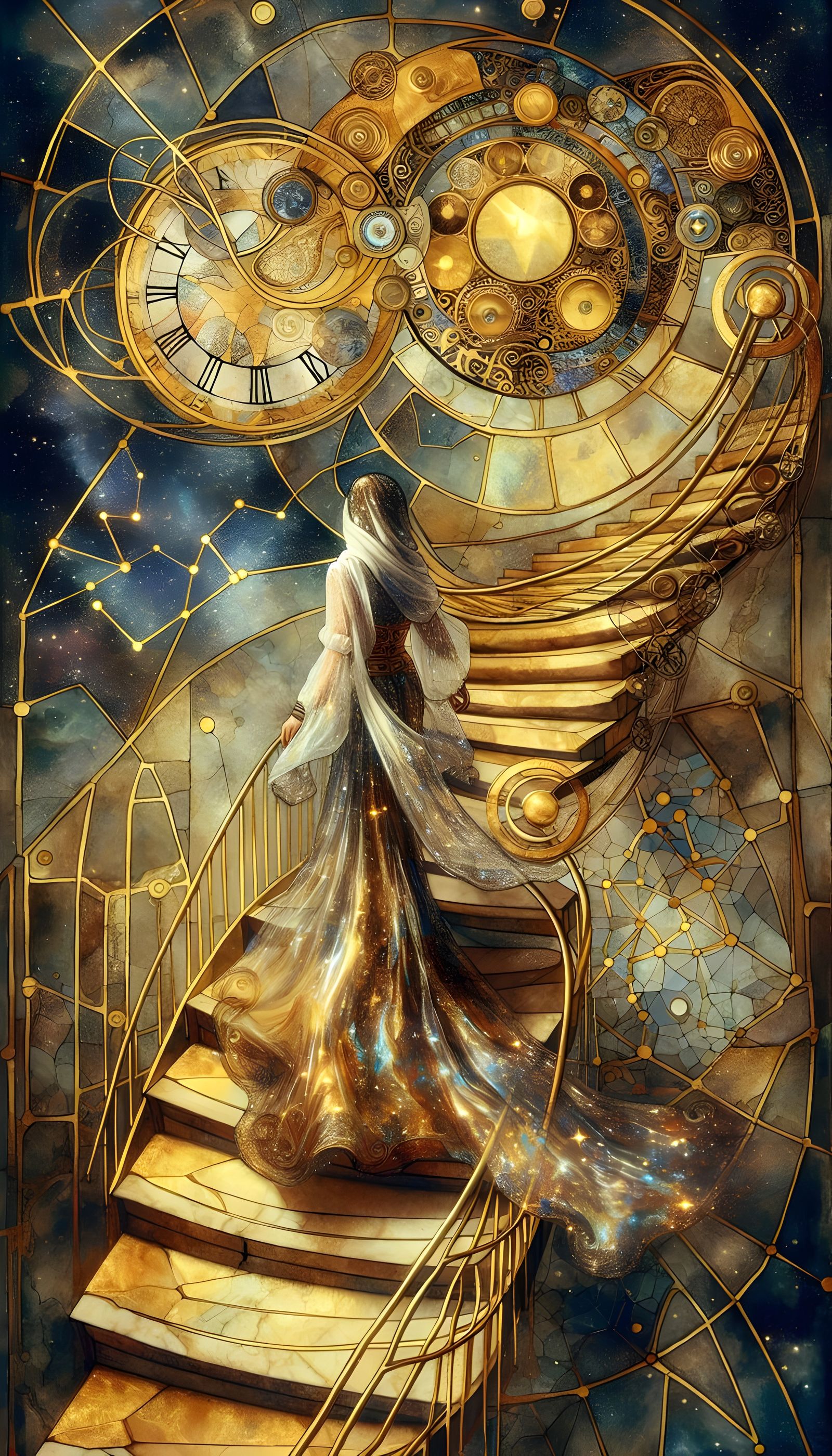 Ethereal Middle Eastern Goddess Ascends Stained Glass Stairc...
