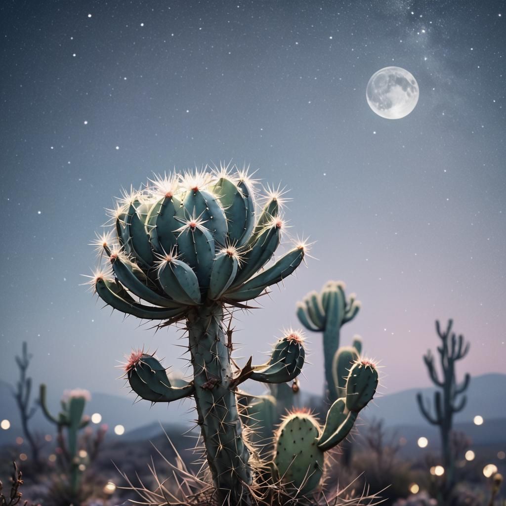 Flowering Cactus in Moonlight: 3D Paper Art