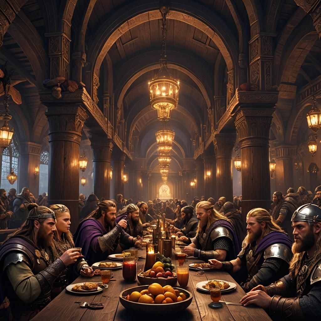 Valhalla Feast: Viking Warriors in a Dark Fantasy Hall