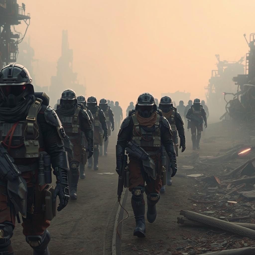 Science Fiction Soldiers in Post-Apocalyptic Landscape