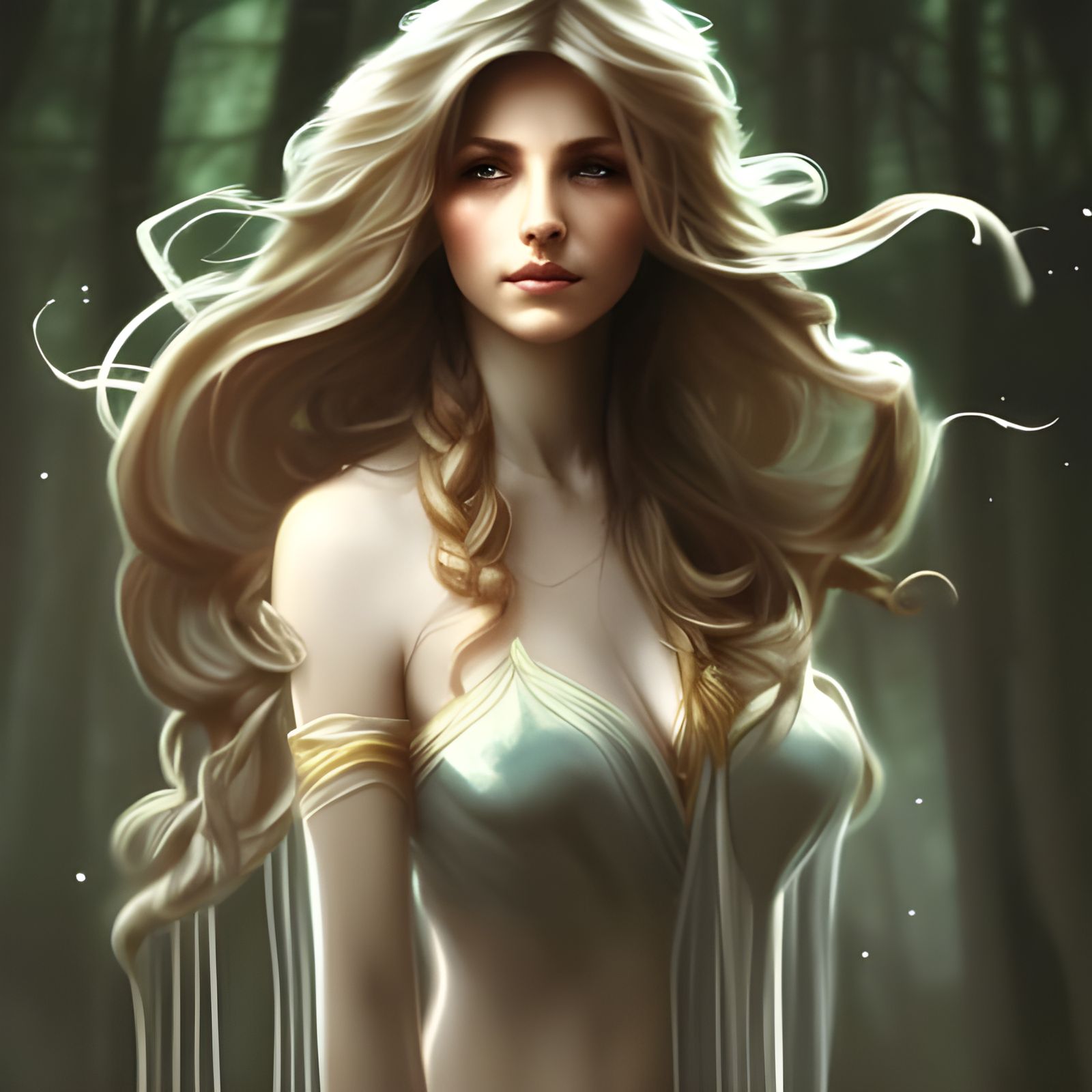 Fantasy Elf Portrait in Forest, Detailed Art