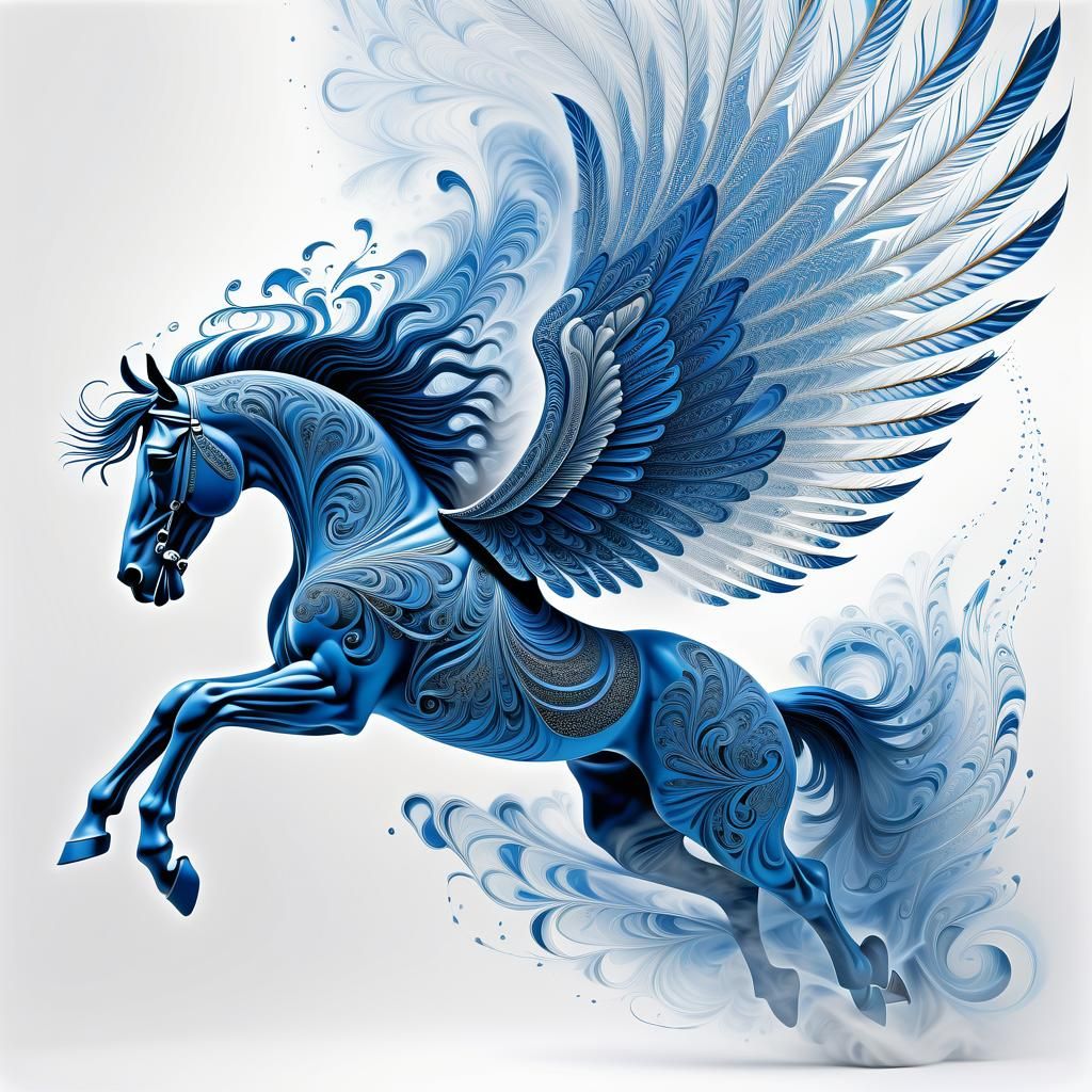 Luminous Pegasus in Flight: Abstract Digital Art