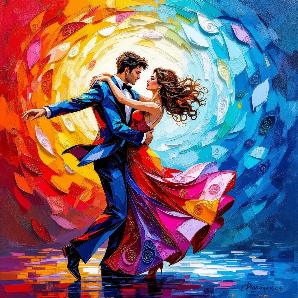 Vibrant Dancing Couple in Alla Prima Oil Painting