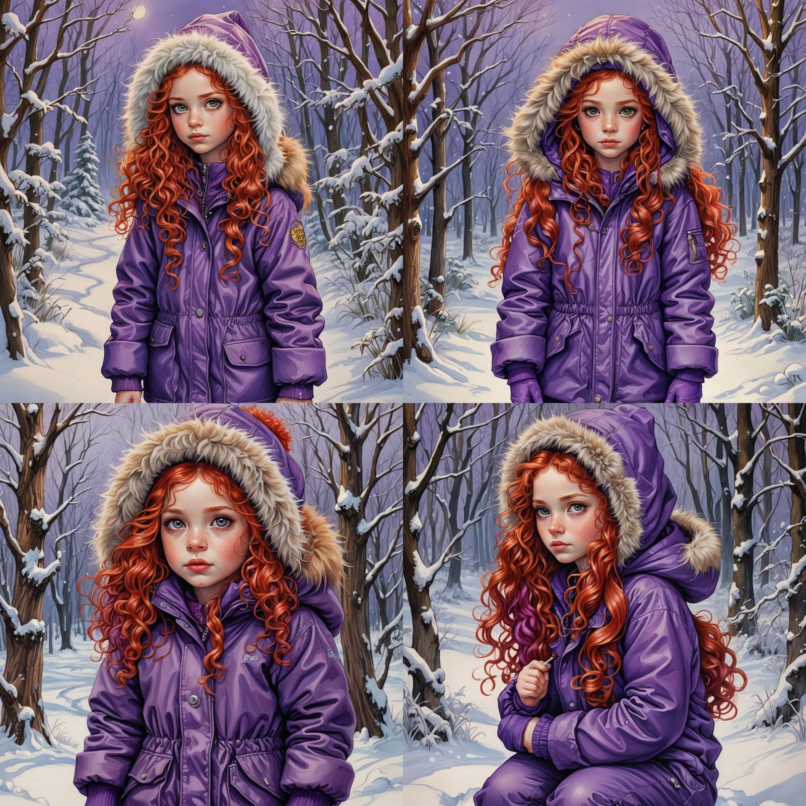 Girl with Snowball: Cartoon Colored Pencil Drawing