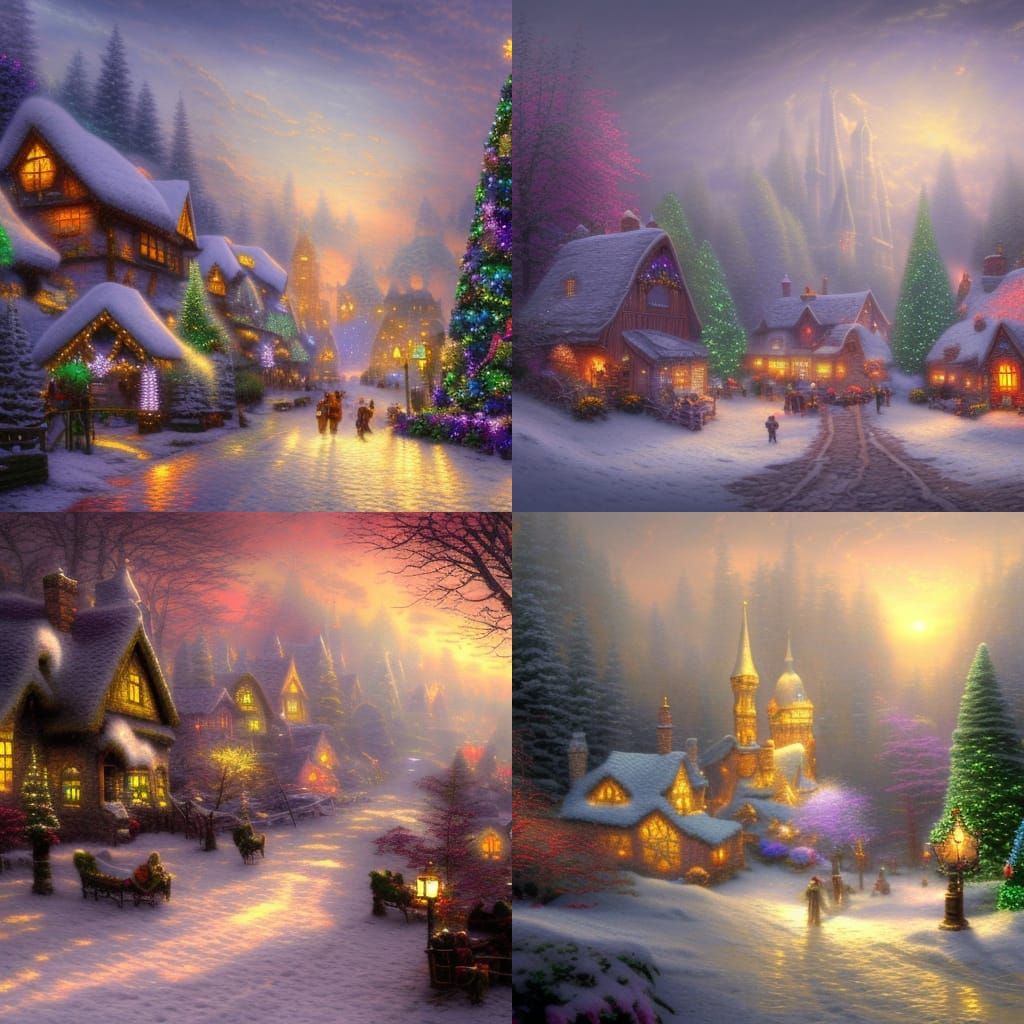Ethereal Christmas Village: A Detailed Matte Painting
