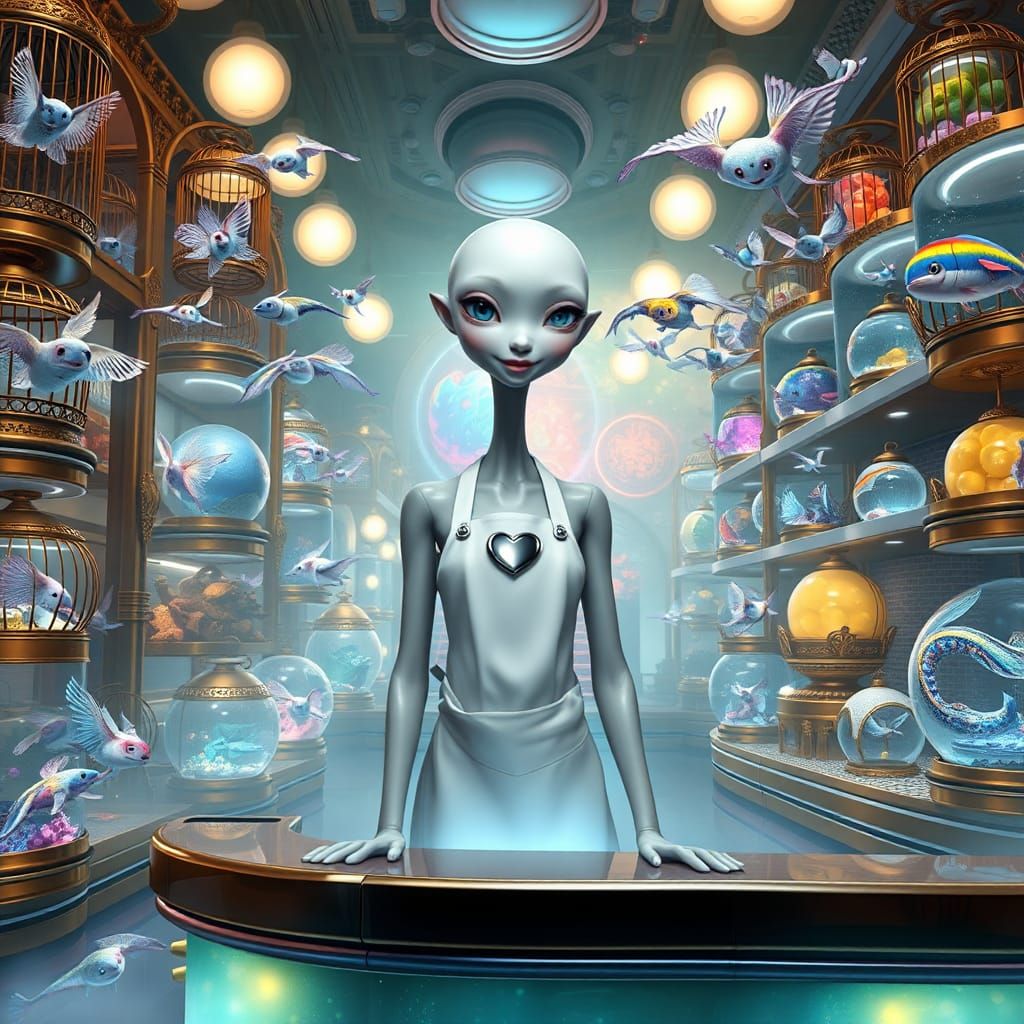 Benevolent Humanoid in Intergalactic Pet Store