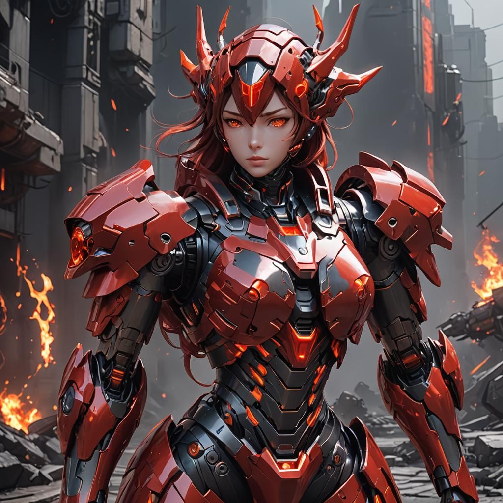 Robot Girl in Magma Armor: 3D Anime Art