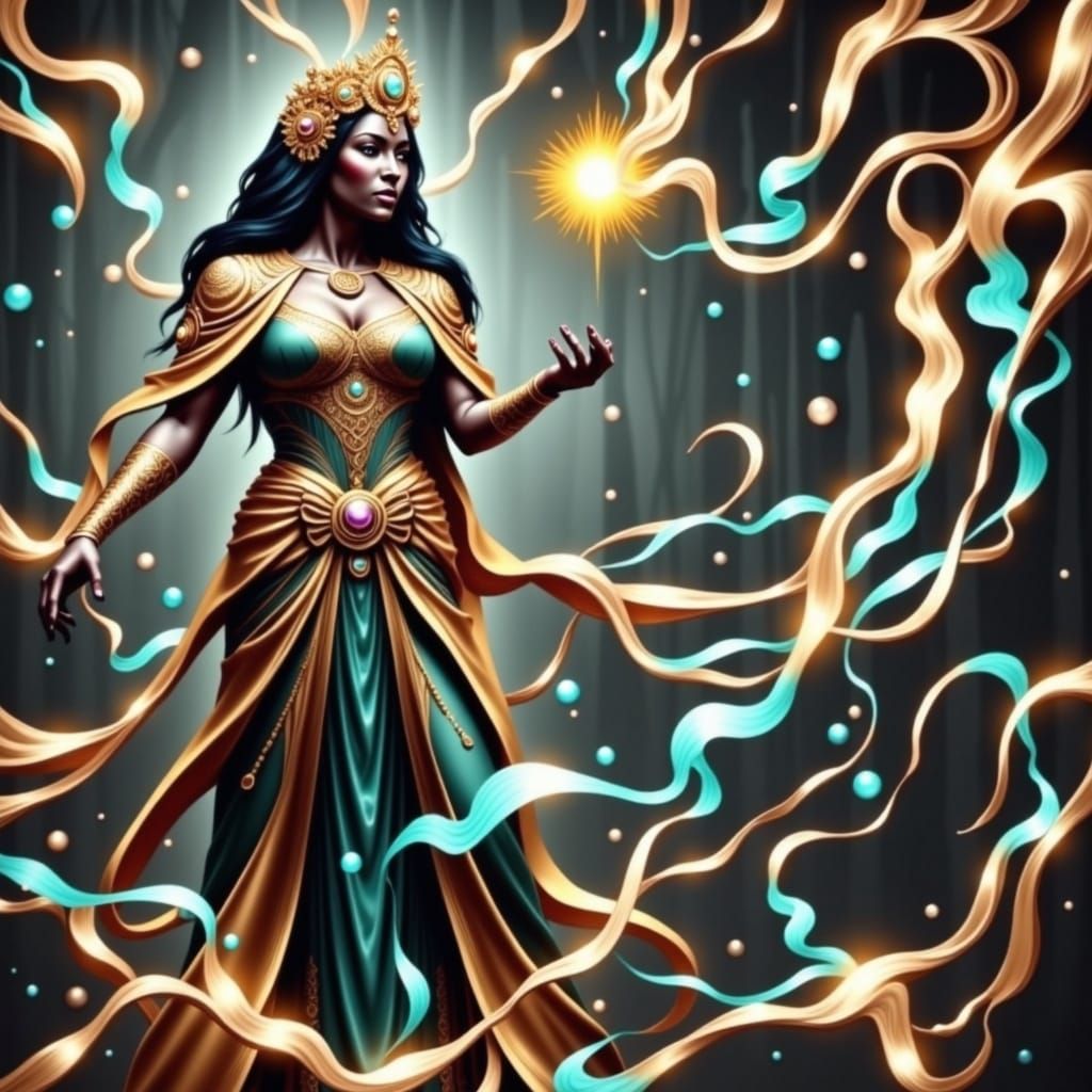 Magical Energy Emanating from Hands in Dark Forest