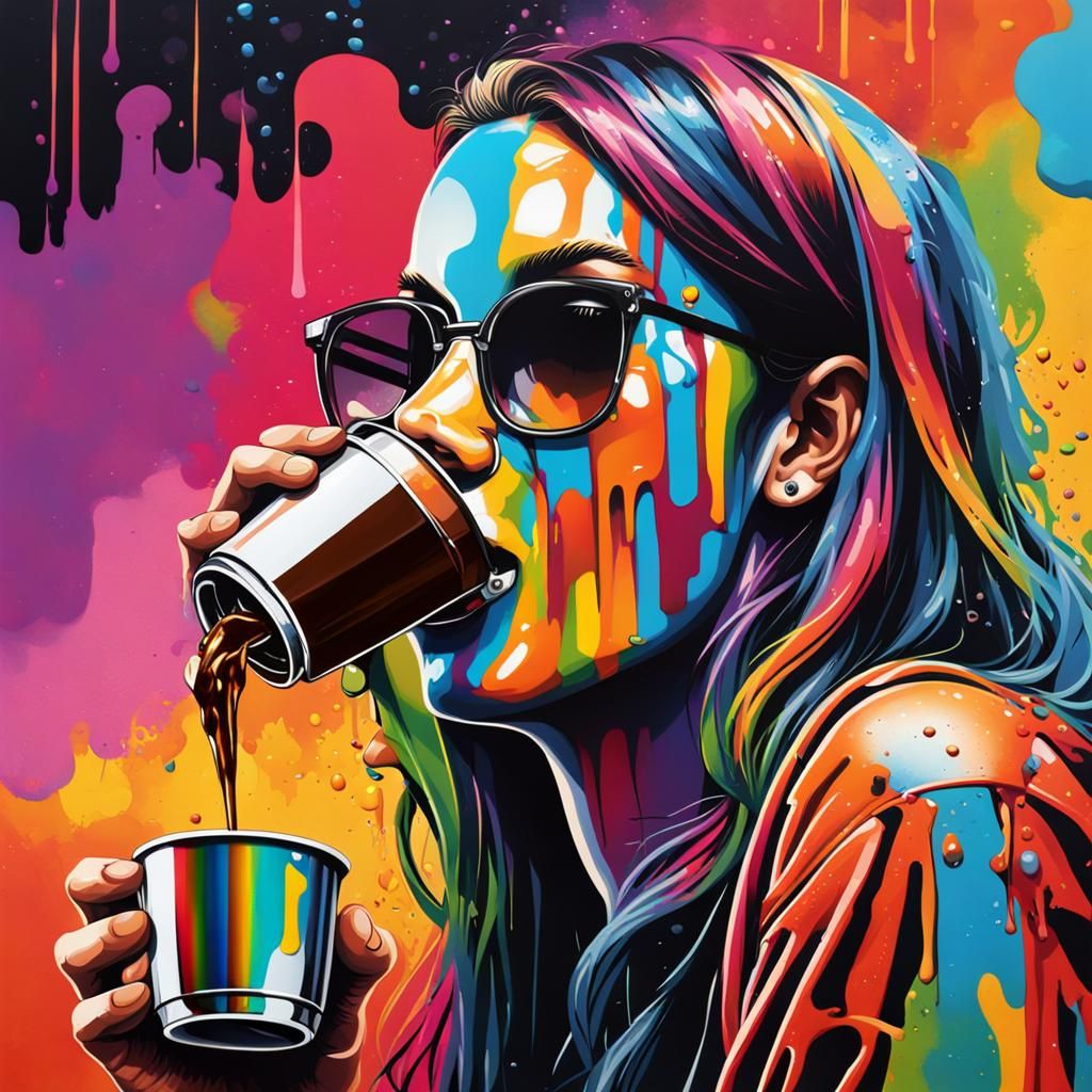 Sunrise Coffee: Graffiti Art with Rainbow Colors