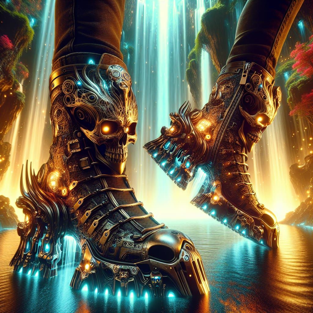 Cyberpunk Skull Boots by Waterfall in Biomech Style