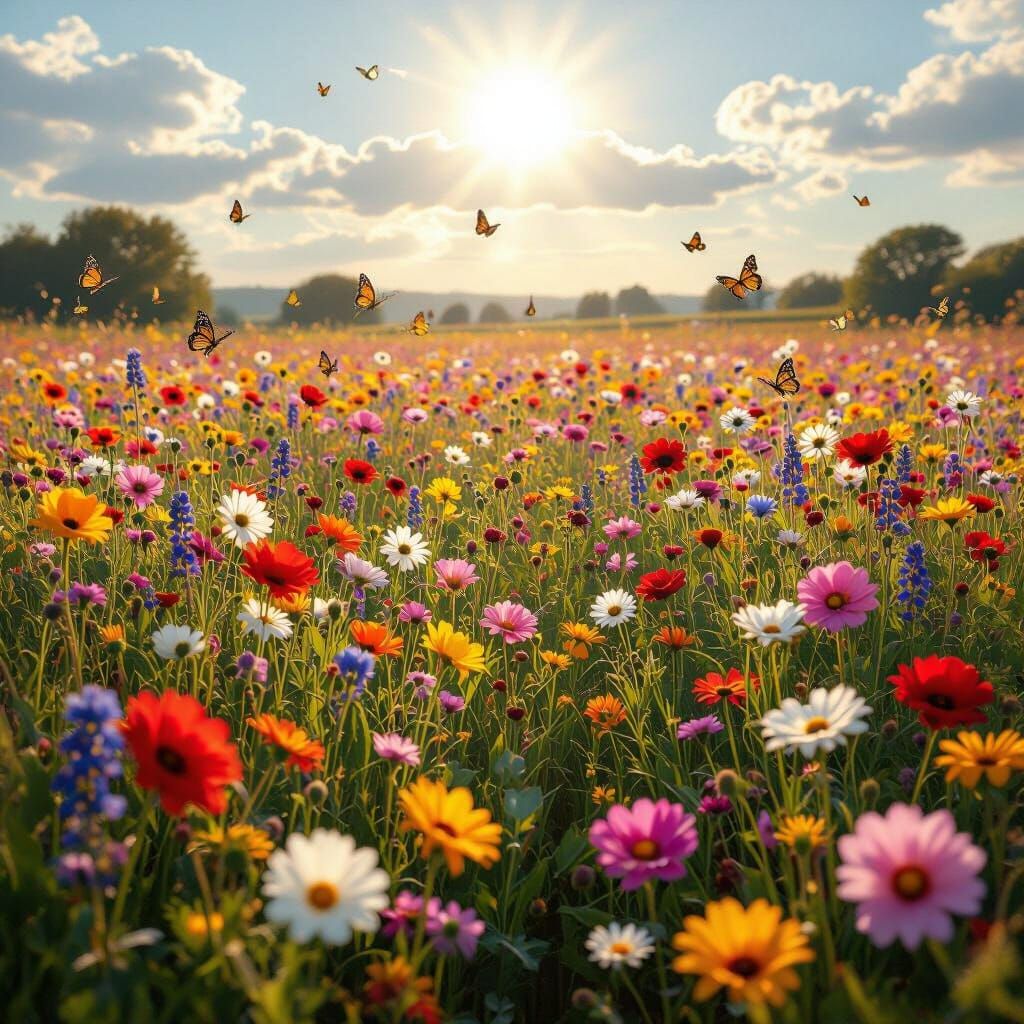 Vibrant Flower Field in Bright Sunlight