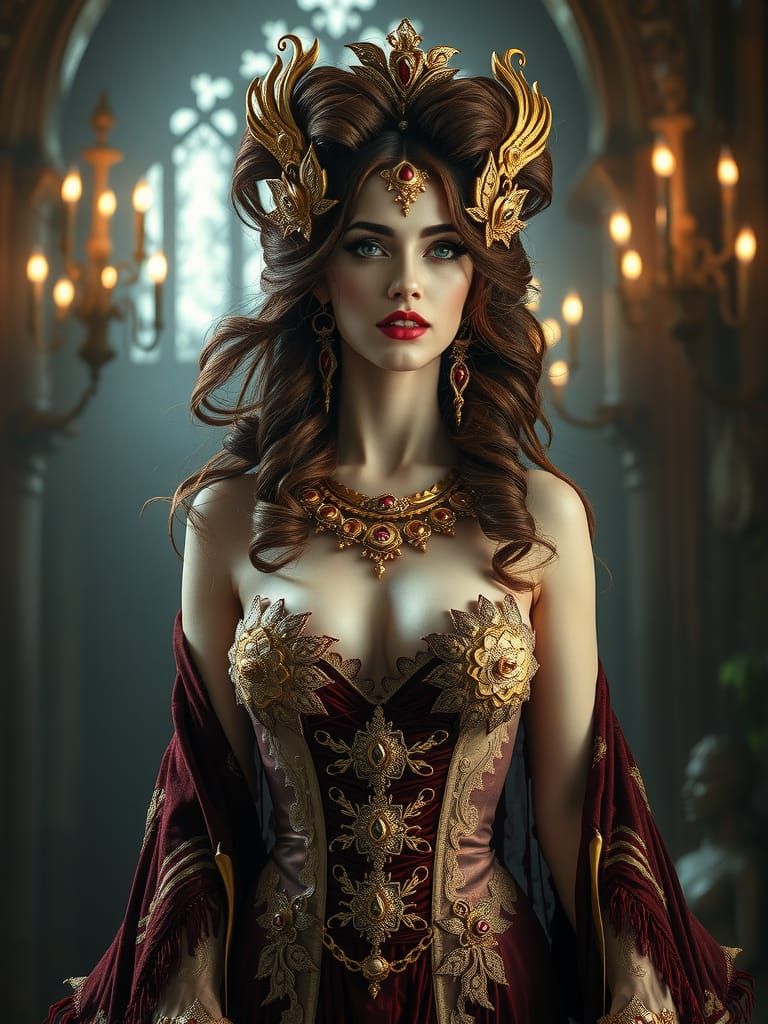 Goddess of Abundance in Gothic Dark Fantasy Style