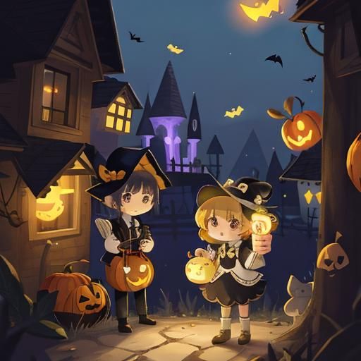 Girl Trick-or-Treating on Halloween Night