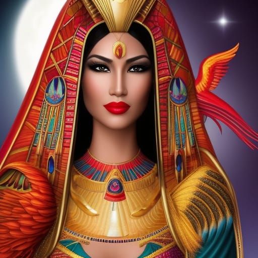Pharaonic Woman with Phoenix in Radiant Light