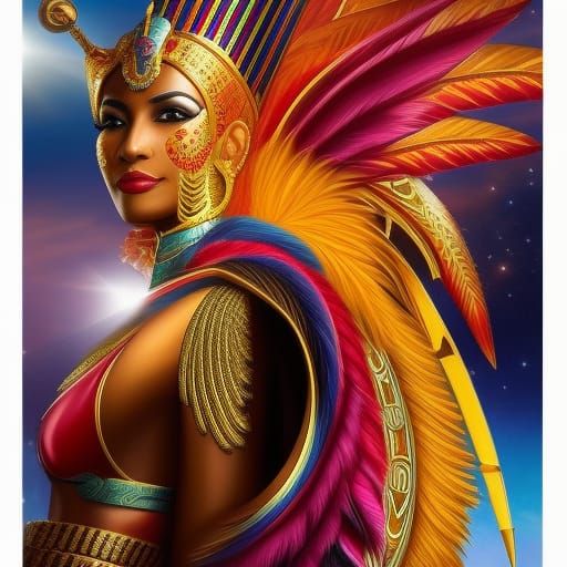 Pharaonic Woman with Phoenix in Cinematic Light