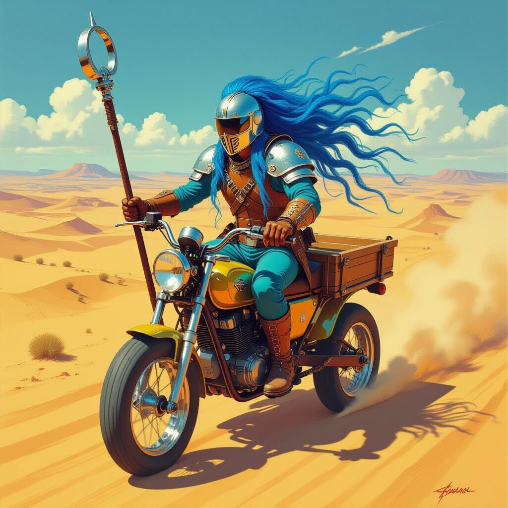 Dramatic Road Warrior in Desert Landscape