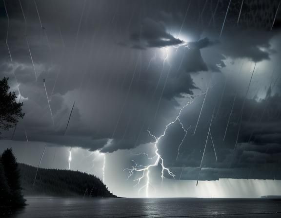 Dramatic Rainy Night Thunderstorm in Hyperrealistic Style